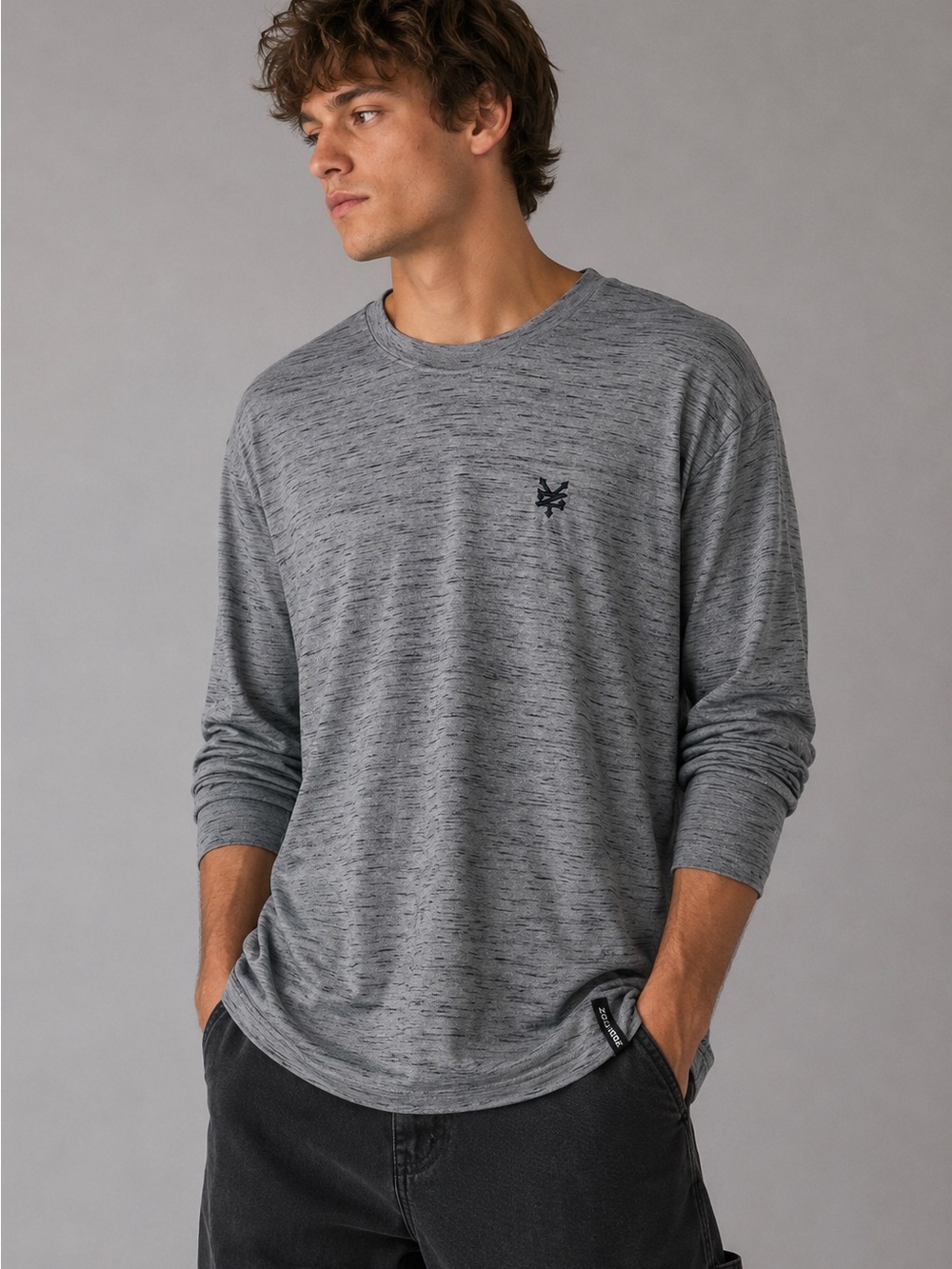 NWT Zoo York Long Sleeve Performance Gray Space Dye Crew Neck NWT Men’s Size Sma